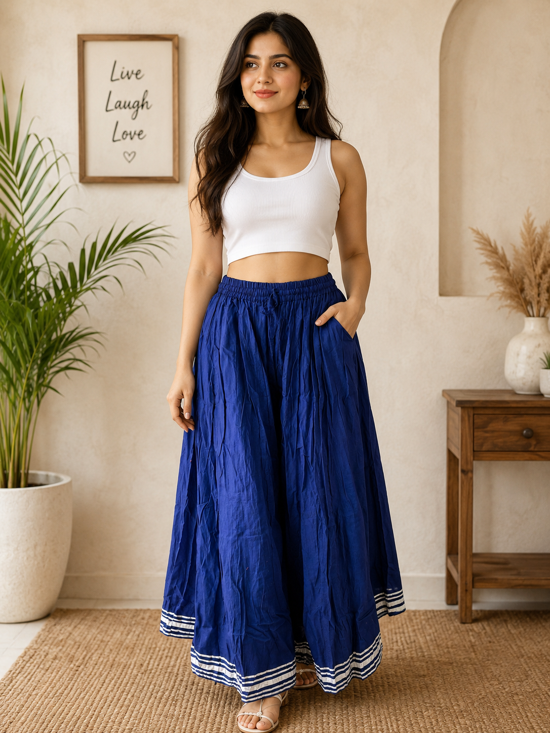 Women's Cotton Blend Flared Plazo Divider | Wide Leg Palazzo Pants | Savi Sizary