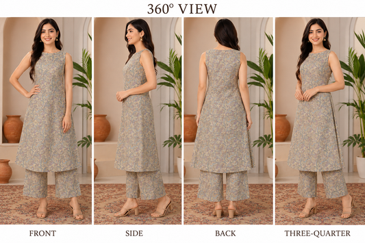 Savi Sizary Women's Beige Paisley Printed A-Line Kurta with Palazzo Pant Set | Elegant Ethnic Kurta Set | Casual, Office, Festive & Party Wear