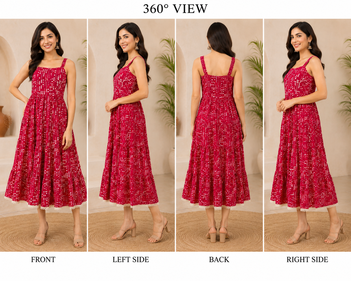 Savi Sizary Women's red Printed Tiered Midi Dress