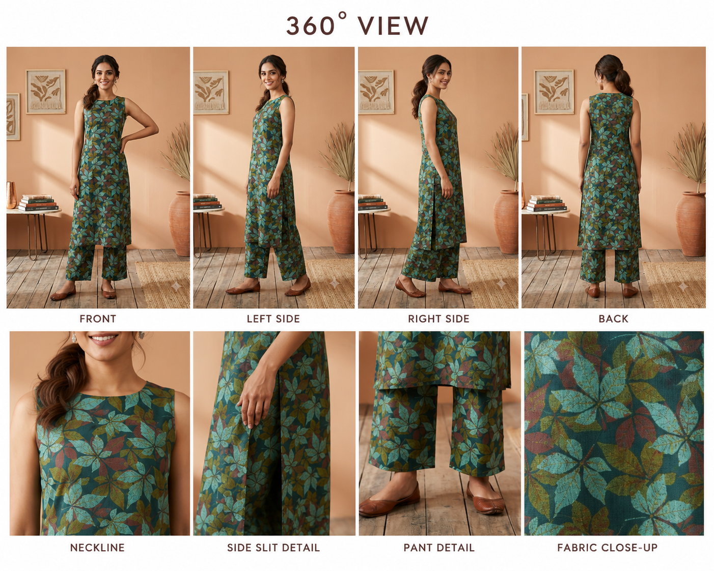 Women's Printed Kurta Pant Co-ord Set | Sleeveless Floral Print Ethnic Wear