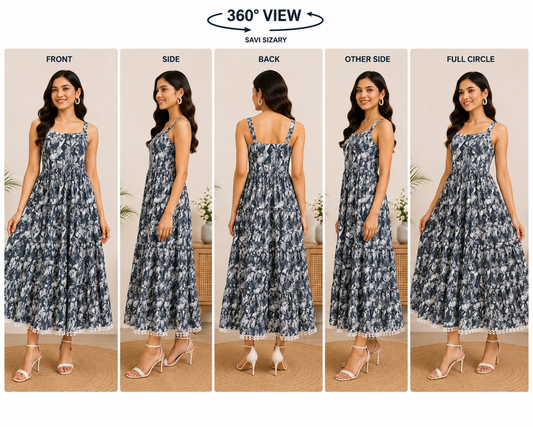 Savi Sizary Women's Grey Floral Printed Tiered Cotton Maxi Dress | Sleeveless Summer Dress | Casual, Vacation, Beach & Party Wear