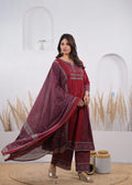 Savi Sizary Women's Maroon Printed Kurta Pant Dupatta Set | Elegant Ethnic Suit Set | Festive, Wedding, Office & Party Wear
