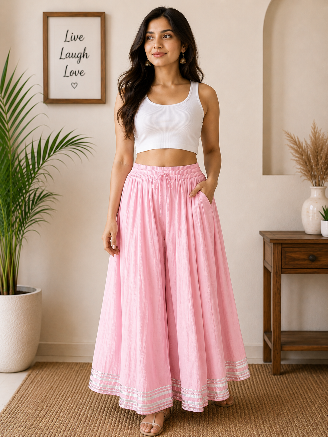 Women's  Cotton Blend Flared Plazo Divider | Wide Leg Palazzo Pants | Savi Sizary