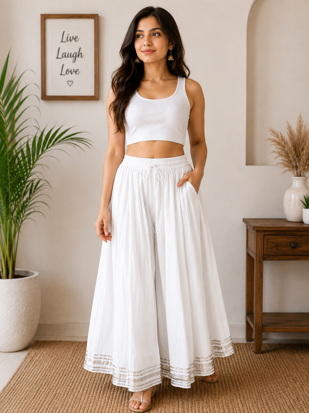 Women's  Cotton Blend Flared Plazo Divider | Wide Leg Palazzo Pants | Savi Sizary