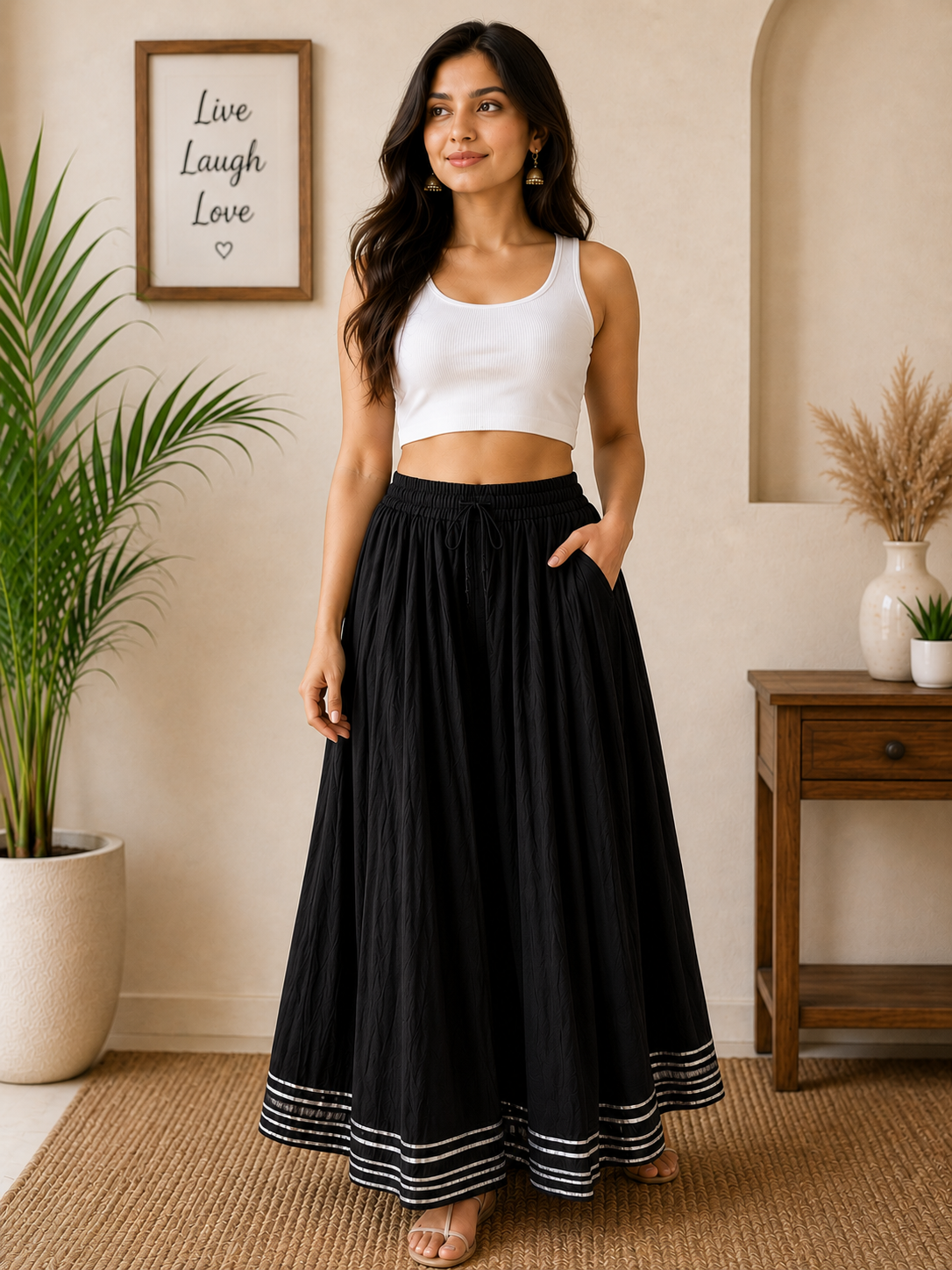 Women's  Cotton Blend Flared Plazo Divider | Wide Leg Palazzo Pants | Savi Sizary