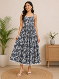 Savi Sizary Women's Grey Floral Printed Tiered Cotton Maxi Dress | Sleeveless Summer Dress | Casual, Vacation, Beach & Party Wear