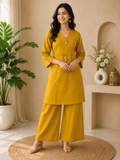 Savi Sizary Women's Mustard Cotton Blend Kurta Palazzo Co-Ord Set | Elegant Ethnic Suit Set | Casual, Office, Festive & Everyday Wear