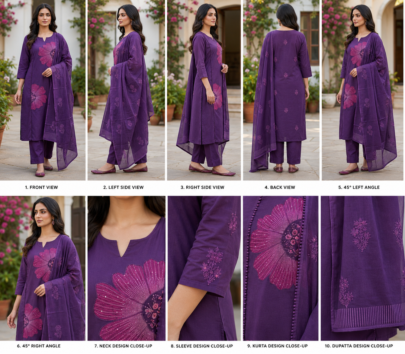 Women's Floral Printed Cotton Blend Kurta Pant with Dupatta Set