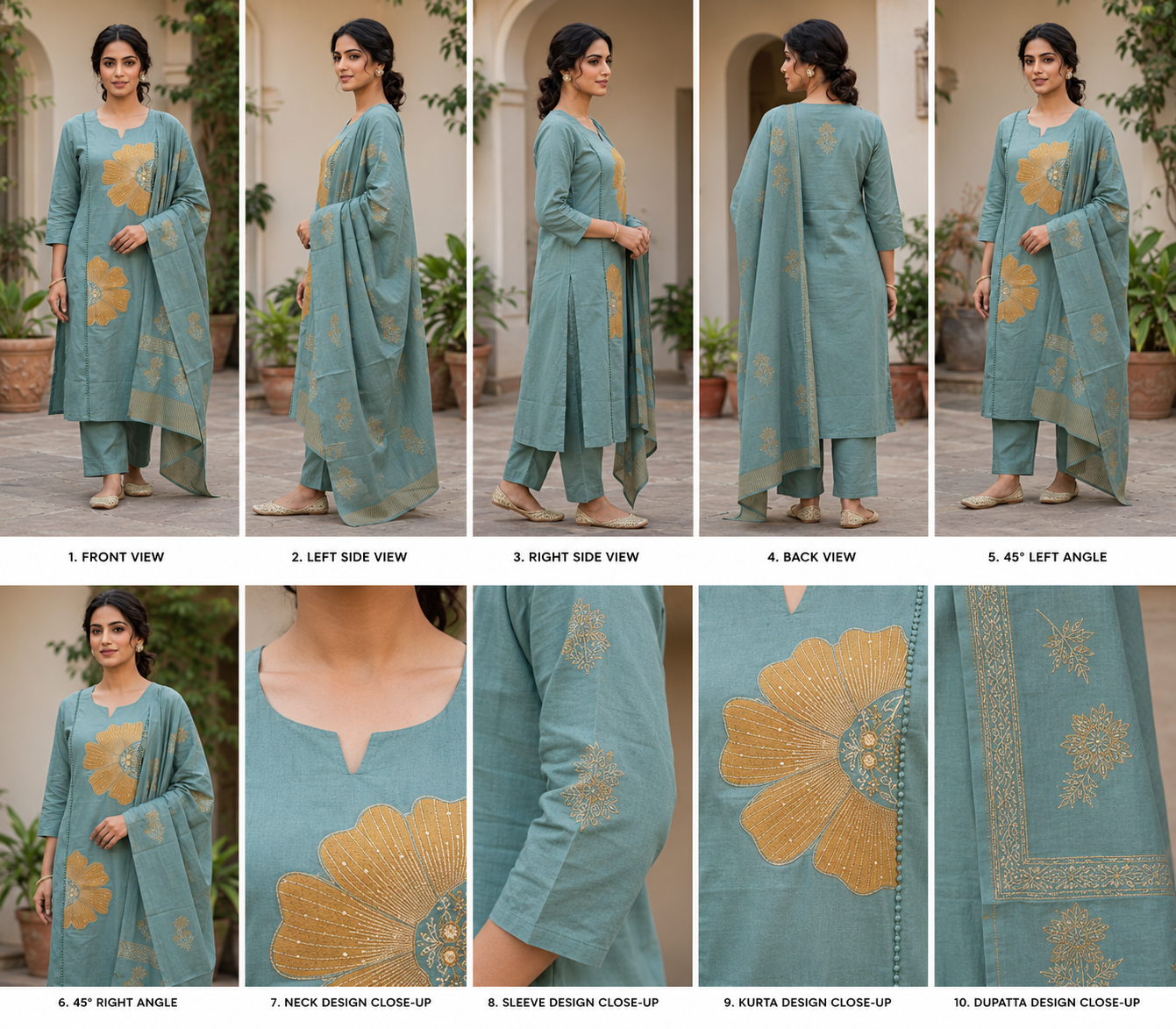Women's Floral Printed Cotton Blend Kurta Pant with Dupatta Set