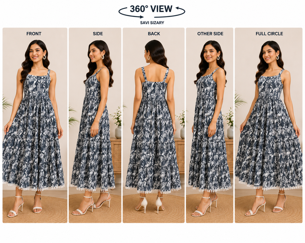 Savi Sizary Women's Grey Floral Printed Tiered Cotton Maxi Dress | Sleeveless Summer Dress | Casual, Vacation, Beach & Party Wear