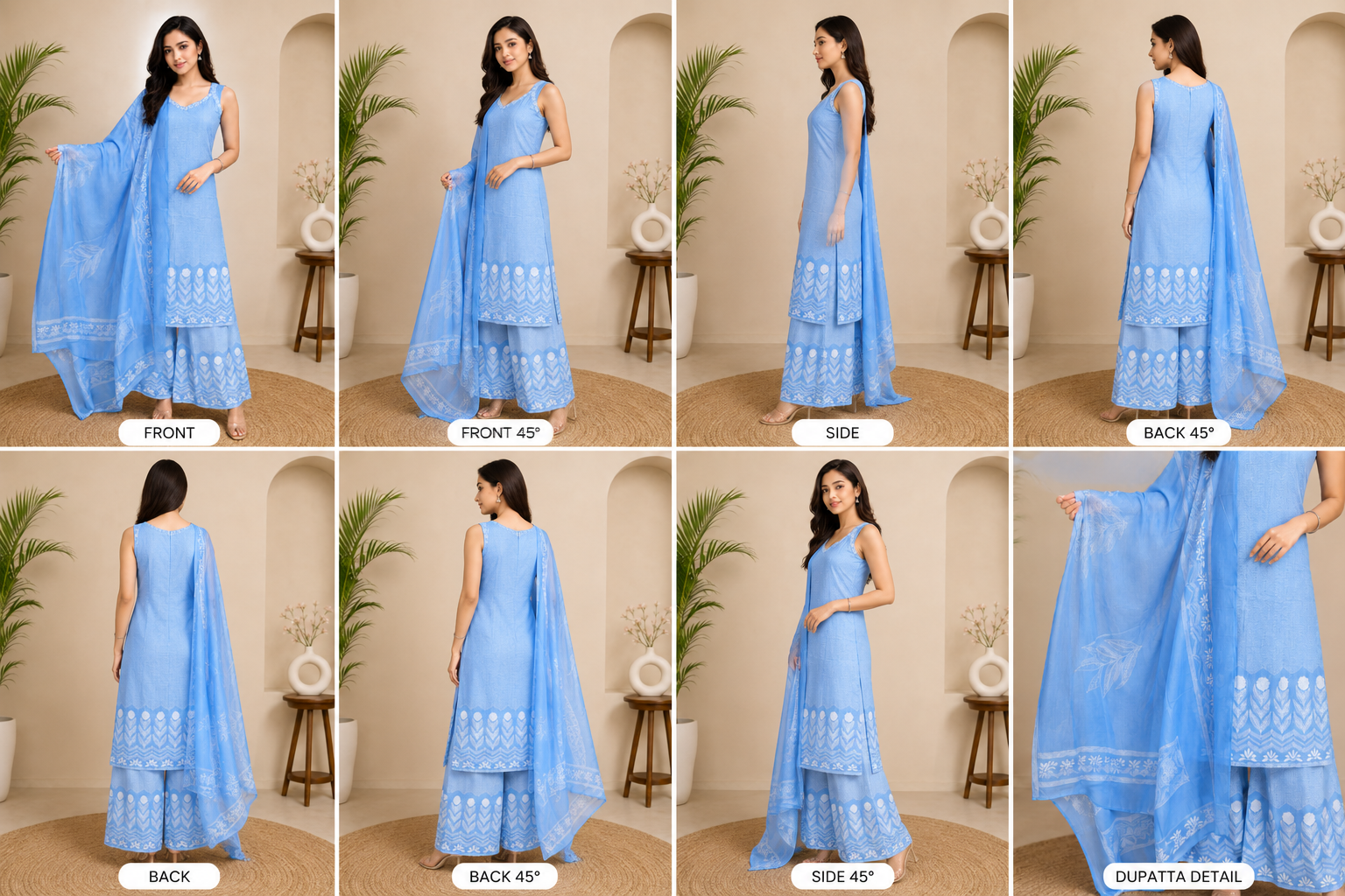Savi Sizary Women's Sky Blue Embroidered Kurta Palazzo Set with Dupatta | Elegant Ethnic Suit Set | Festive, Wedding, Office & Party Wear