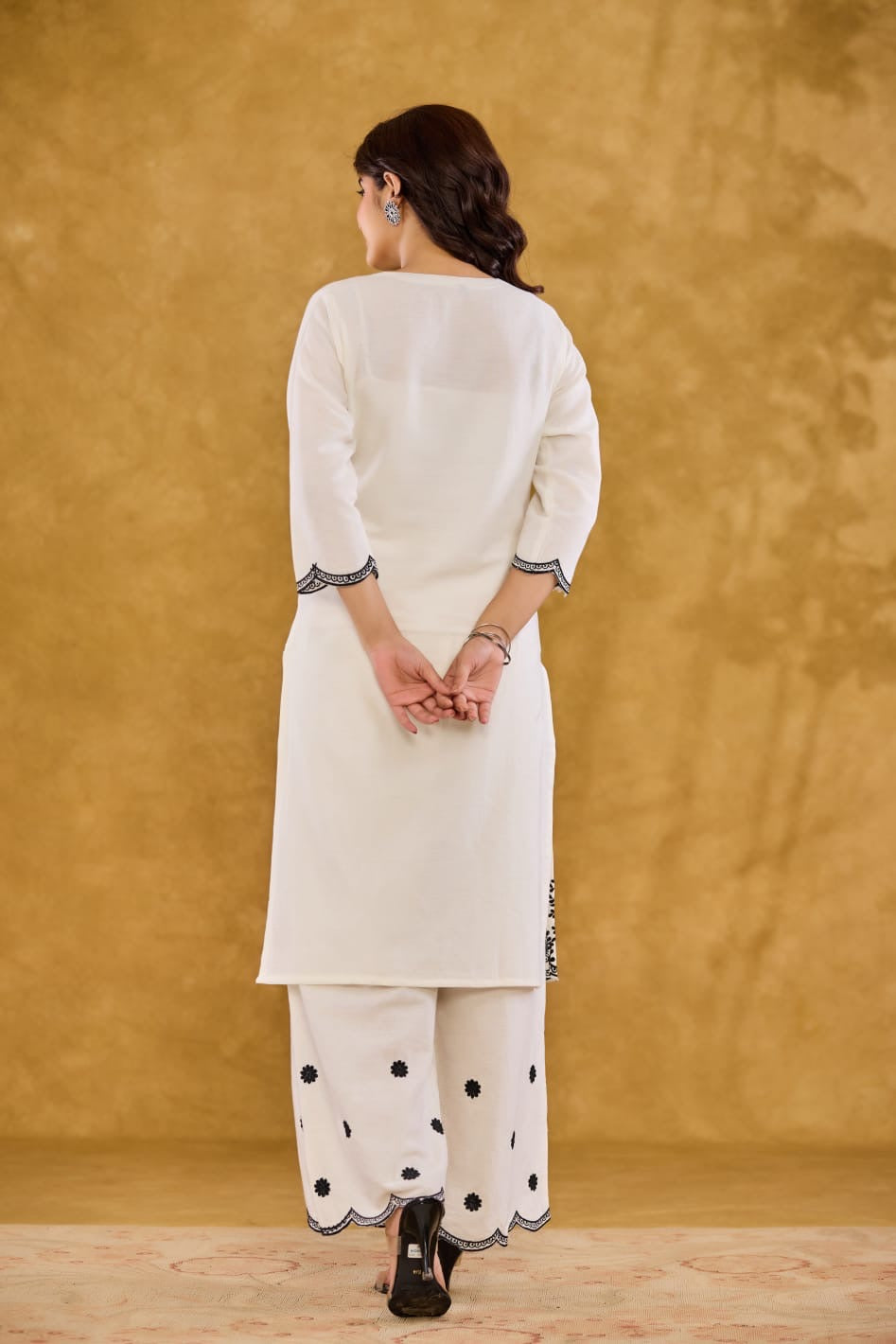 Women's White Embroidered Kurta Palazzo Set | Elegant Ethnic Co-Ord Set